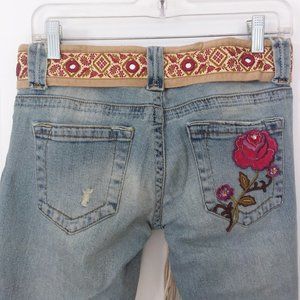 Venus low rise embroidered jeans with hippy belt size 2 length 31